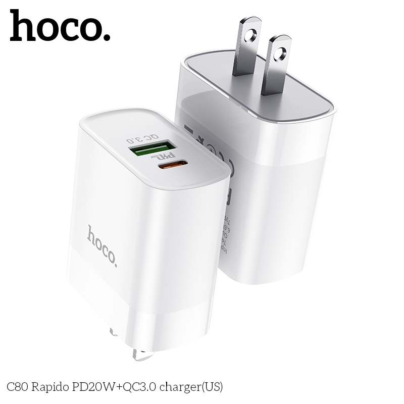 Cóc Sạc Nhanh Hoco C80 PD20W + QC3.0 2 Cổng Sạc TypeC Và USB