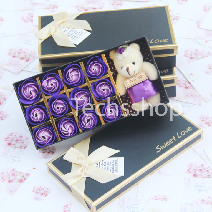 Hộp quà Sweet Love 12 bông hồng sáp kèm gấu - Quà tặng ngày lễ tình nhân - Quà tặng sinh nhật - Happy birthday - Quà 20/10 - Quà 8/3 - Quà 14/2 - Quà Valentine - Quà Noel - Quà tặng tình yêu - Quà kỷ niệm ngày cưới
