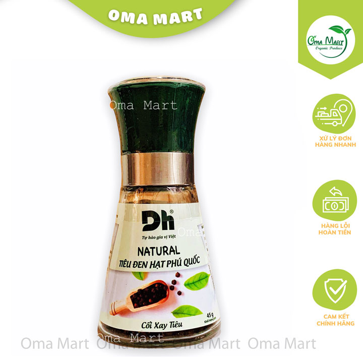 Tiêu đen hạt Phú Quốc (nắp cối xay ceramic) DH Foods 45g