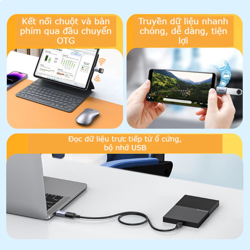 USB 3.2 / 3.0 Đầu chuyển đổi adapter USB otg Type A sang USB Type C tốc độ cao Sạc Và truyền dữ liệu 10Gbps Laptop Điện thoại