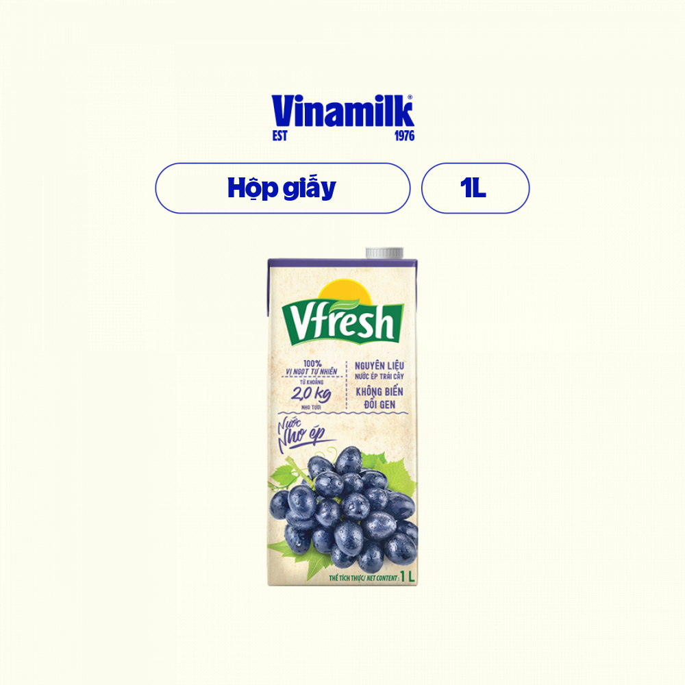 2 hộp Nước Vfresh nho ép 100% Hộp giấy 1L