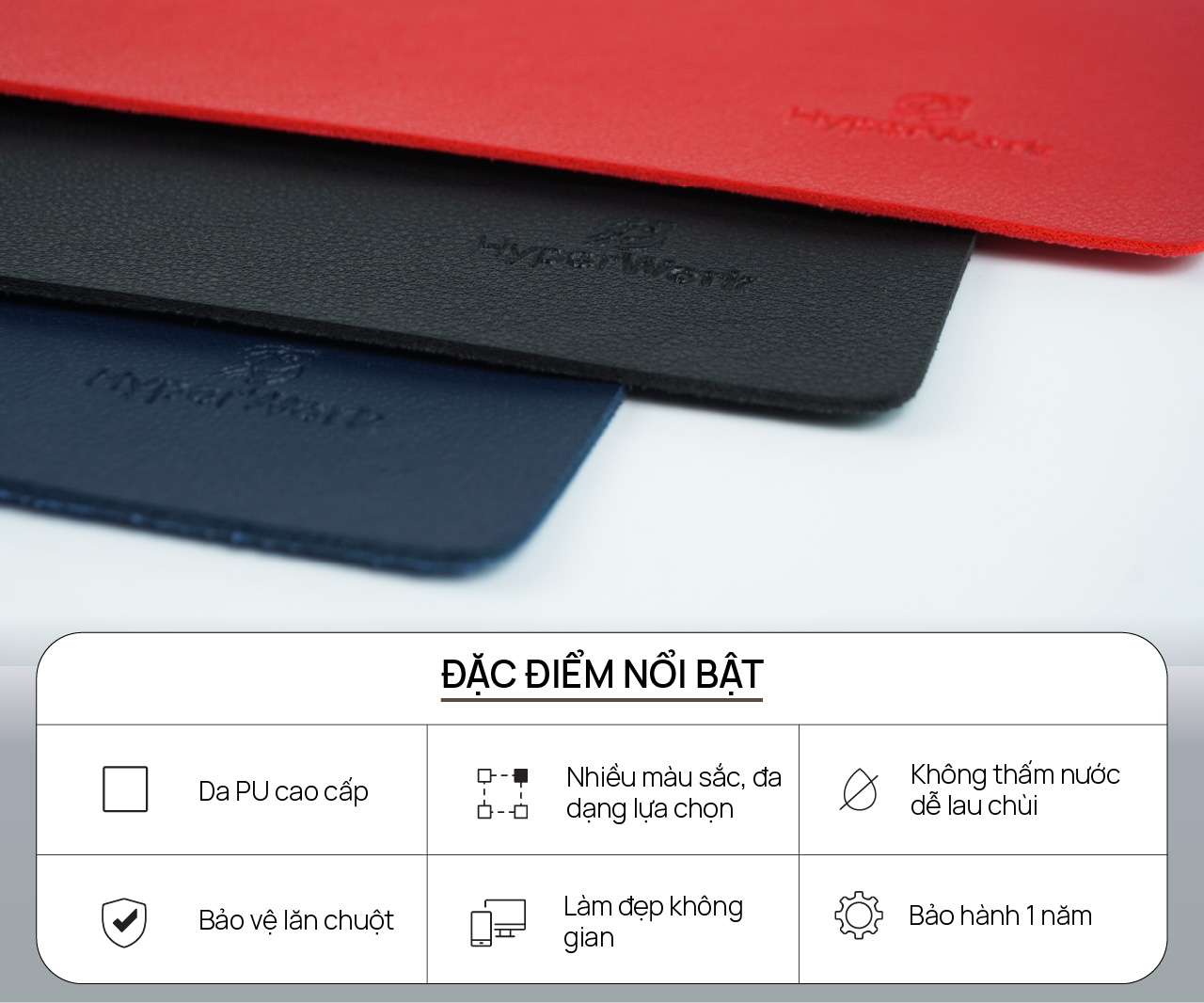Pad Chuột HyperWork Da PU Cao Cấp 20x20cm