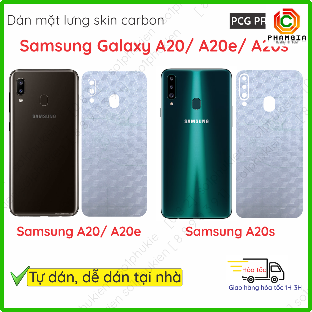 Miếng dán mặt lưng kèm cam skin carbon Samsung Galaxy A20s/ A20/ A20e