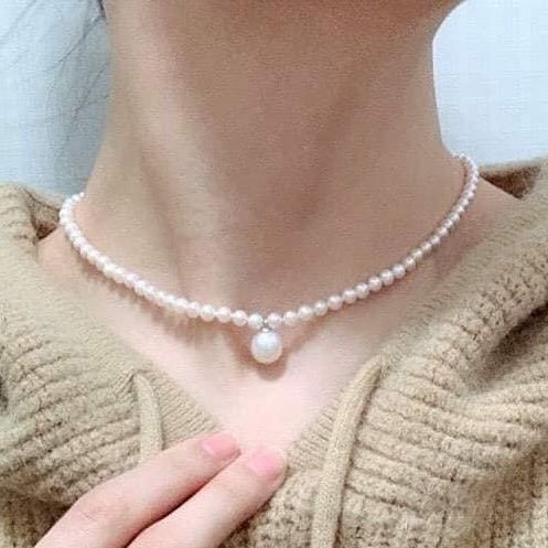 Vòng cổ chocker ngọc trai thật nước ngọt 4li phối mặt BẠC gắn trai míc khóa BẠC TA - cam kết ngọc trai thật, BẠC chuẩn ( làm theo độ dài khách yêu cầu)