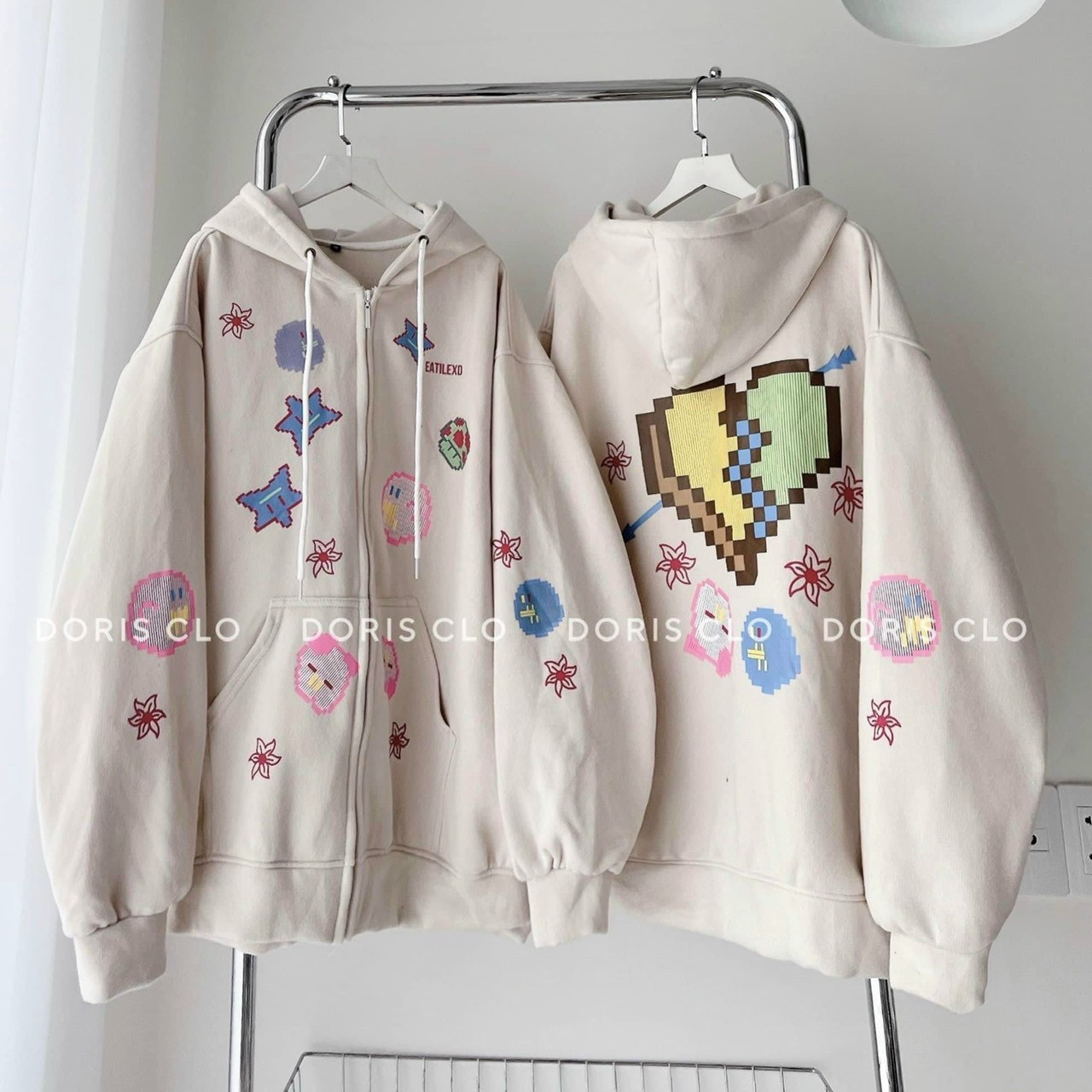Áo khoác hoodie eat và ulzzang unisex nữ form rộng cực nghộ nghĩnh cao cấp tp