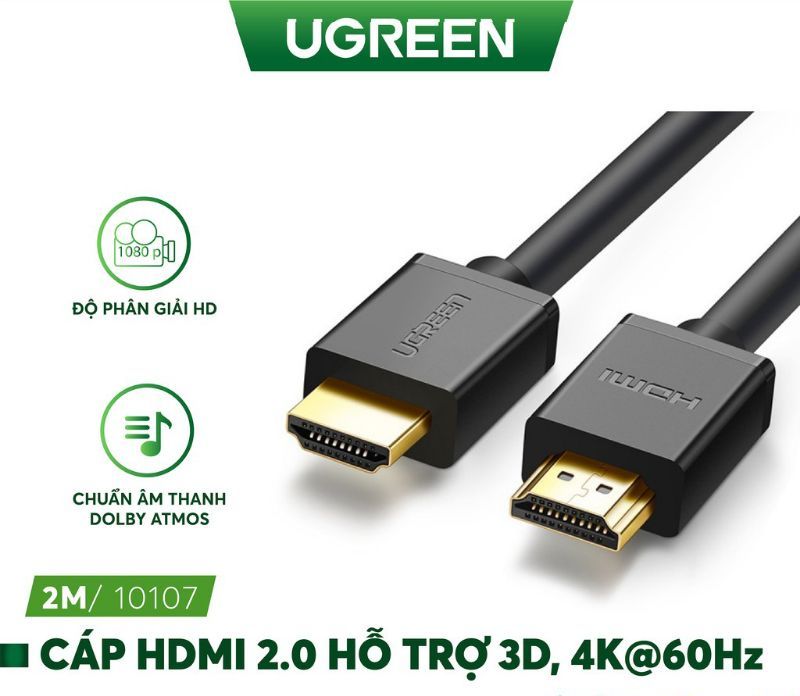Cáp hdmi dài 2m cao cấp hỗ trợ ethernet + 4k 2k hdmi ugreen 10107 cao cấp