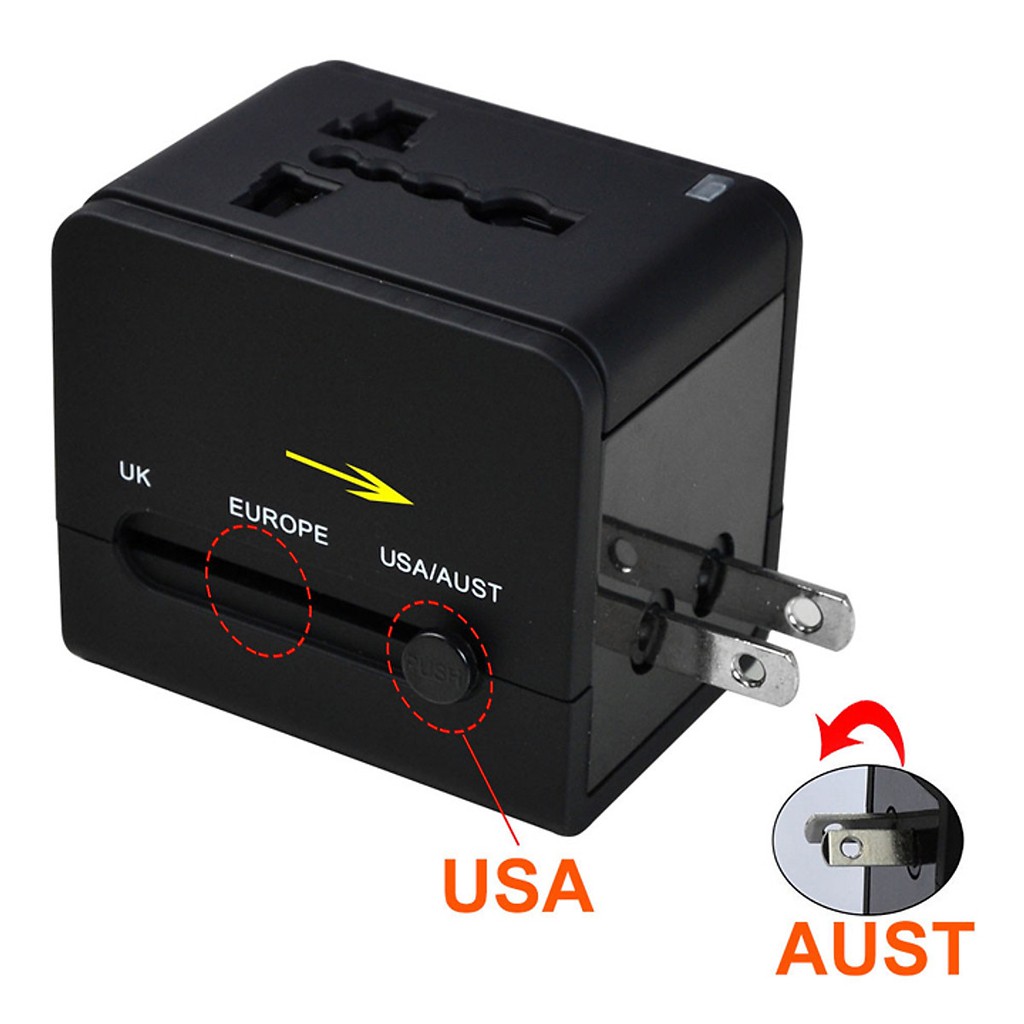 Adapter chuyển ổ cắm du lịch 2 cổng USB 2.1A túi kéo