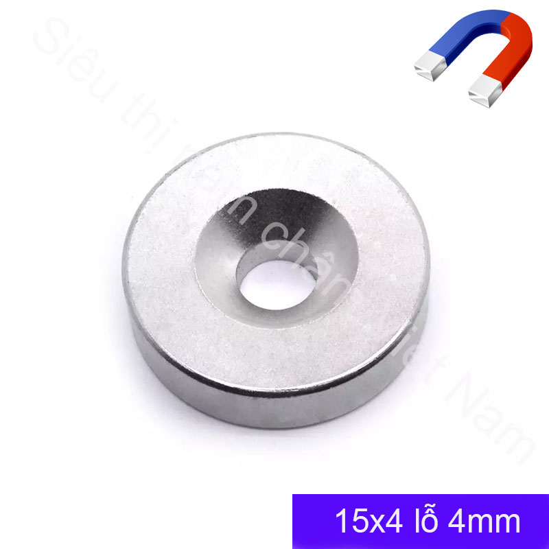 Nam châm hình trụ có lỗ bắt vít 15x4 lỗ 4mm set 5 viên, nam châm đất hiếm siêu hút tiện dụng