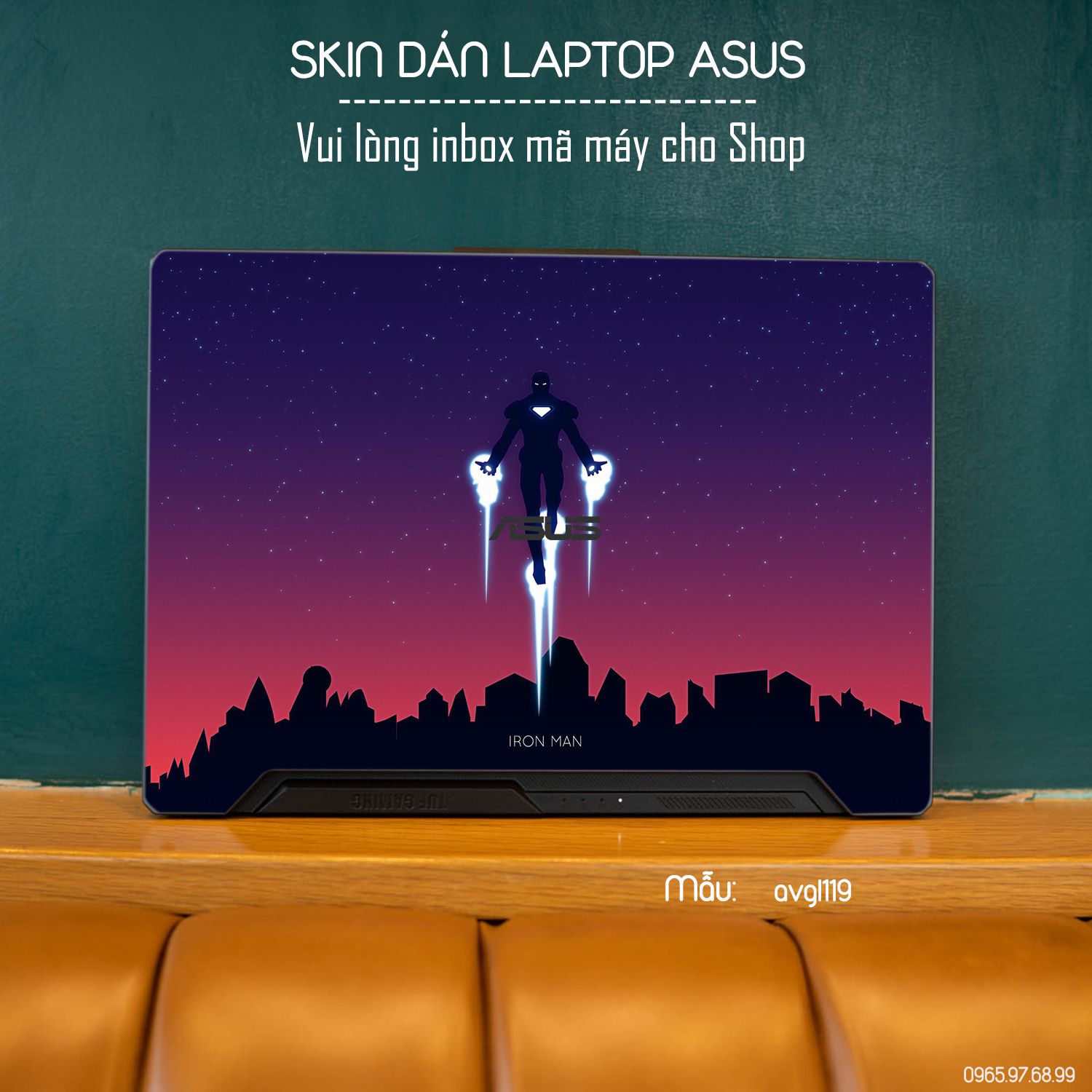 Decal Skin dán Laptop Asus mẫu Avenger (inbox mã máy cho shop)
