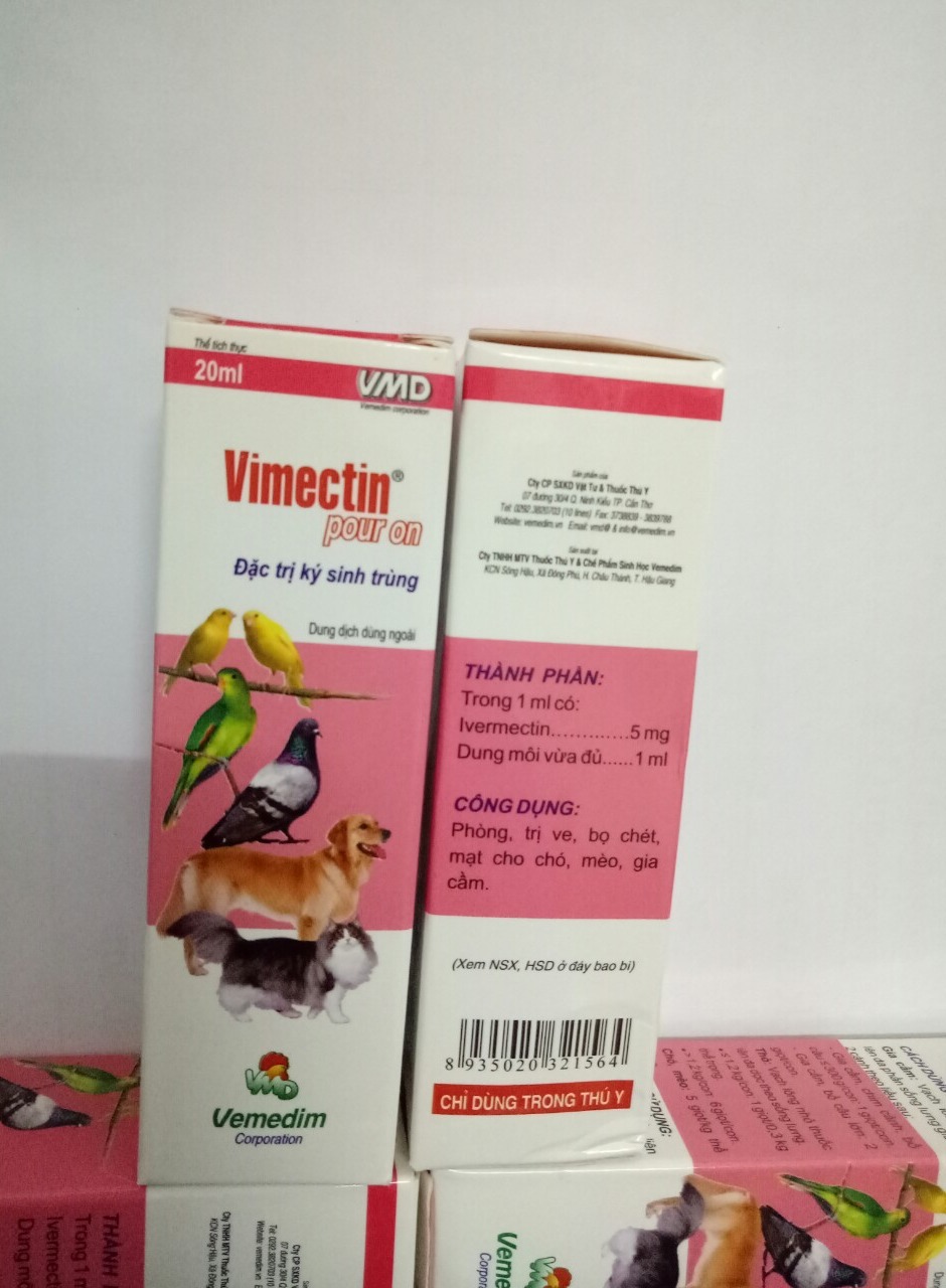 [HCM]Thuốc trị ve mạt cho chó mèo vẹt yến phụngchim Vimectin pour on (nhỏ giọt lên da)
