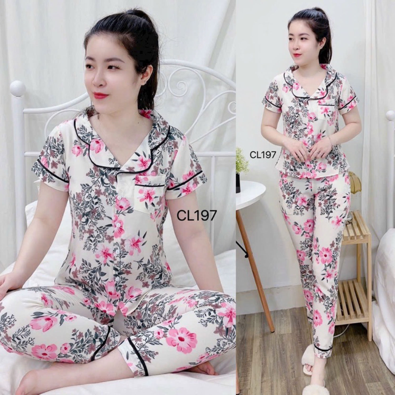 BỘ PIZAMA CỘC TAY LỤA THÁI CAO CẤP CLOVER