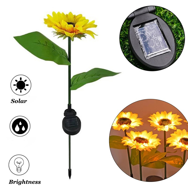 Vimite 2PCS LED Solar Sunflower Light Outdoor Waterproof Automatic Sensor Lawn Garden Light for House Yard Fence Pathway Terrace Christmas Landscape Decoration
