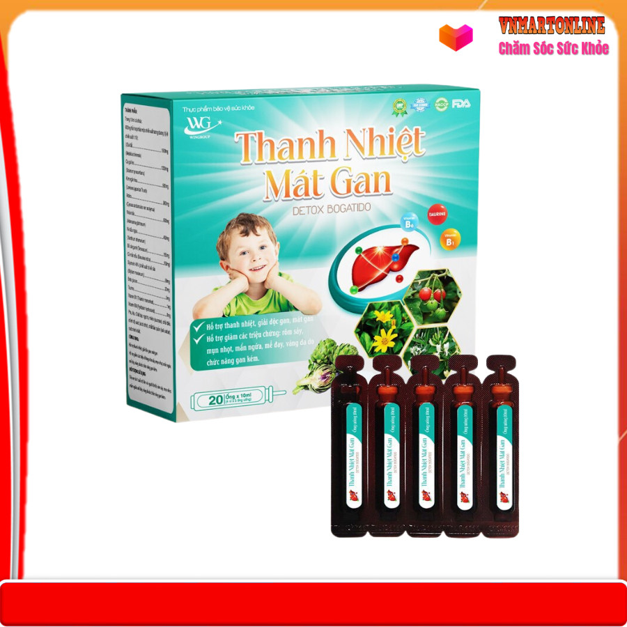Siro thanh nhiệt mát gan detox bogatido hỗ trợ thanh nhiệt, giải độc gan, mát gan, giảm rôm sảy, mụn nhọt, mẩn ngứa, mề đay, hộp 20 ống - vnmart online