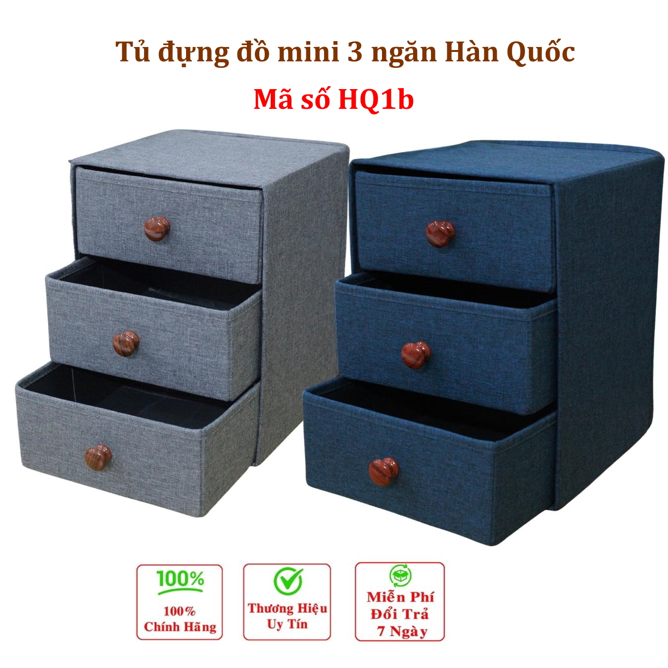 Tủ đựng đồ mini 3 ngăn HQ1 phong cách Hàn trang nhã – Hộp vải đựng đồ đa năng 3 tầng Hàn Quốc chính hãng miDoctor