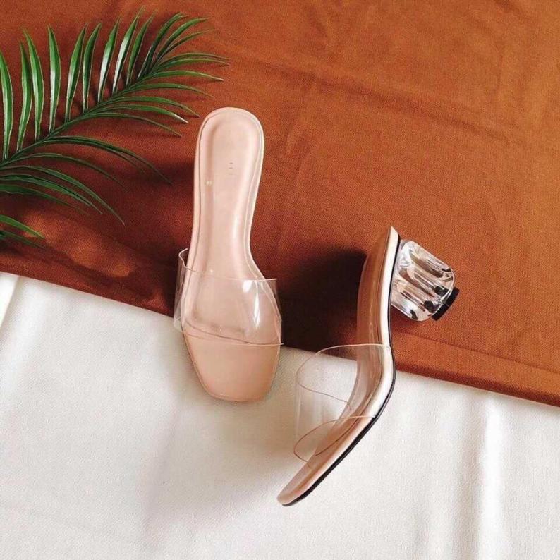Guốc sandall cao gót quai trong siêu hot 5cm MÀU KEM - mã 409 giá rẻ