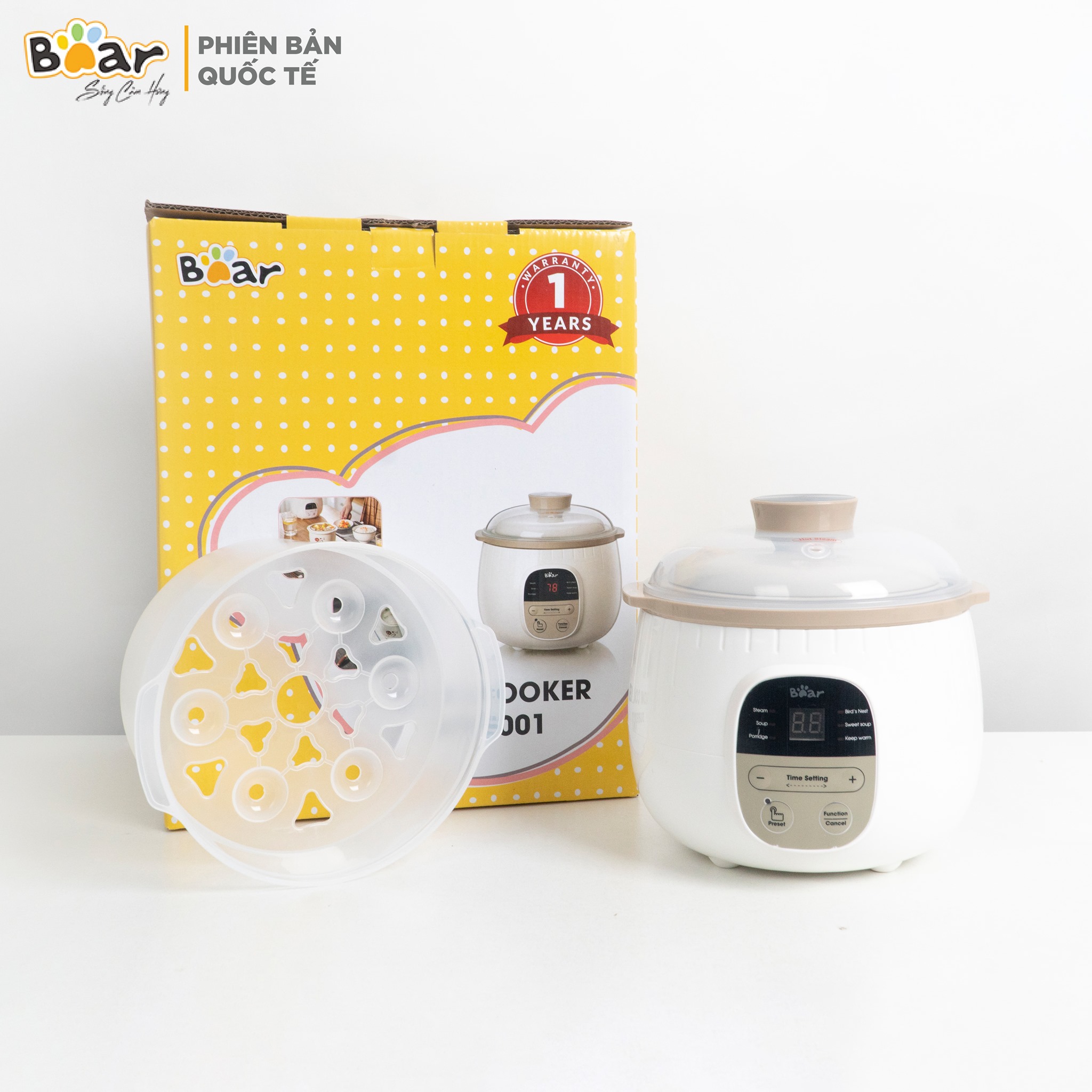 (BẢN QUỐC TẾ) NỒI NẤU CHÁO, NINH, HẦM, HẤP CÁCH THỦY BEAR 0.8L