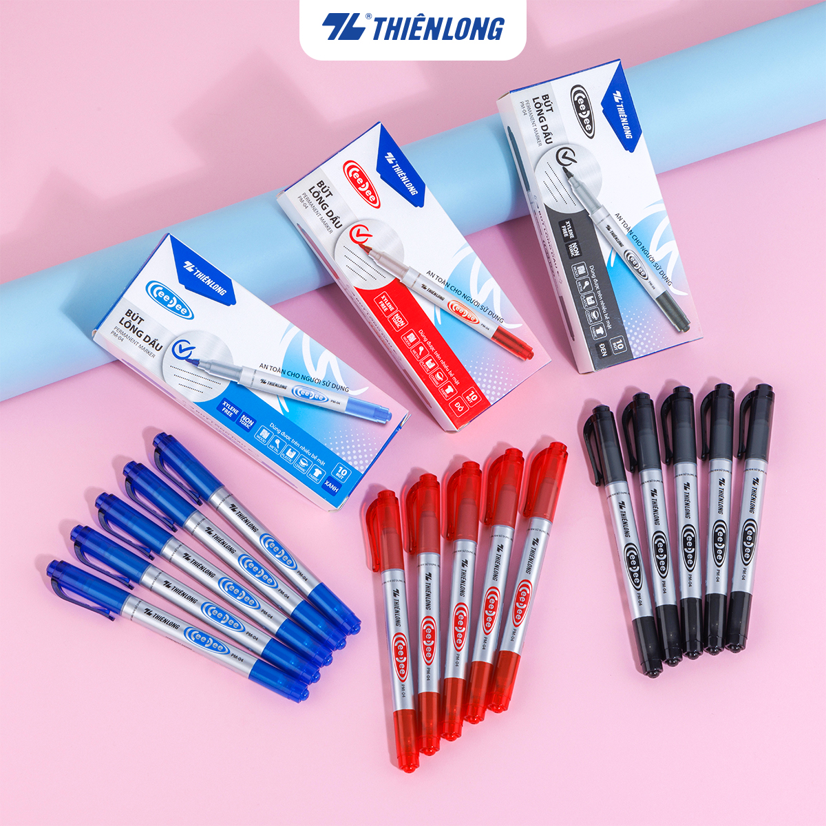 Combo 10 Bút lông dầu 2 đầu Thiên Long PM-04 bám dính tốt trên các vật liệu - Bút dạ, viết bảng không xoá được