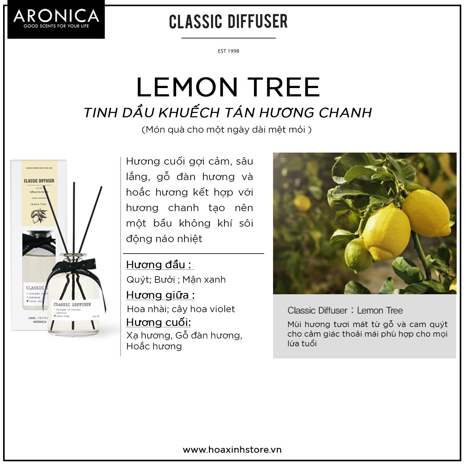 Tinh Dầu Khuếch Tán Cao Cấp Aronica Classic Diffuser 300ml - Nhập Khẩu Hàn Quốc