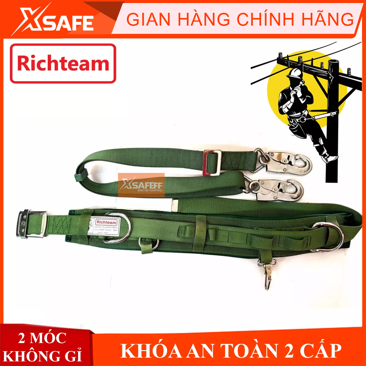 Dây đai an toàn điện lực Richteam2 móc thép dây đai bảo hộ dụng cụ bảo hộ lao động an toàn chất lượng