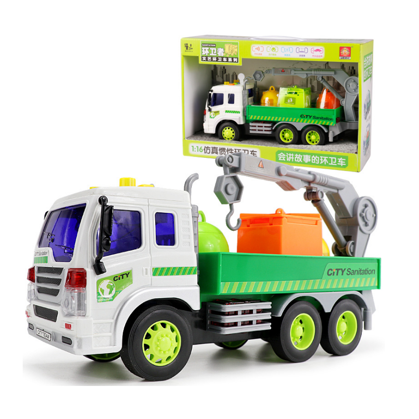 Đồ chơi trẻ em Xe ô tô chở rác có cẩu móc mô hình tỉ lệ 1:16 xe có âm thanh và đèn