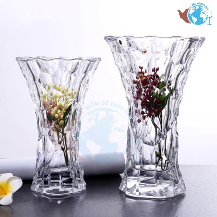 [HCM] LỌ HOA CAO CẤP, Bình bông thủy tinh kiểu EO ĐÁ cao cấp sang trọng 24cm (8103) Lọ hoa thủy tinh trang trí hàng cao cấp bình đẹp dày trắng cực kì sang trọng