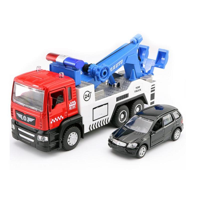 Xe cứu hộ đồ chơi trẻ em - Tow truck - Rescue Truck - Đầu xe bằng sắt Xe có âm thanh và đèn khi nhấn đầu xe