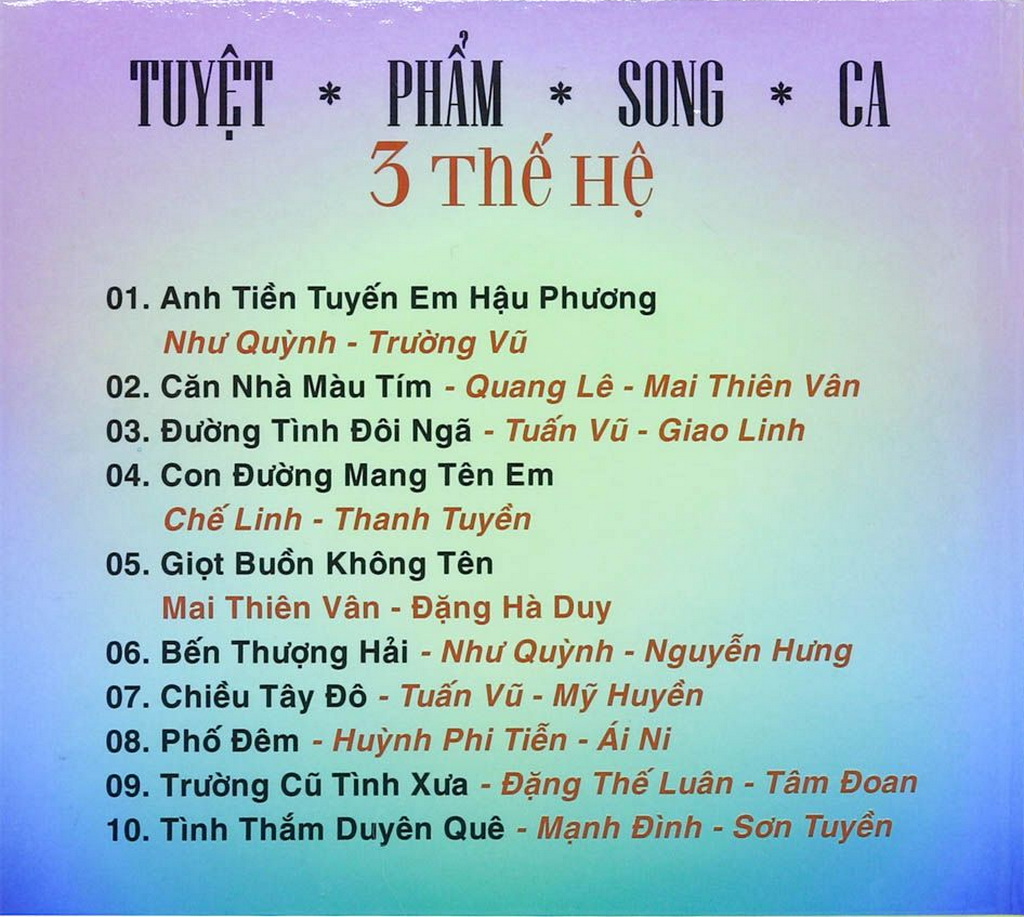 Bộ 4 đĩa cd Tuyệt Phẩm Song Ca 3 Thế Hệ (phôi đĩa nhật)