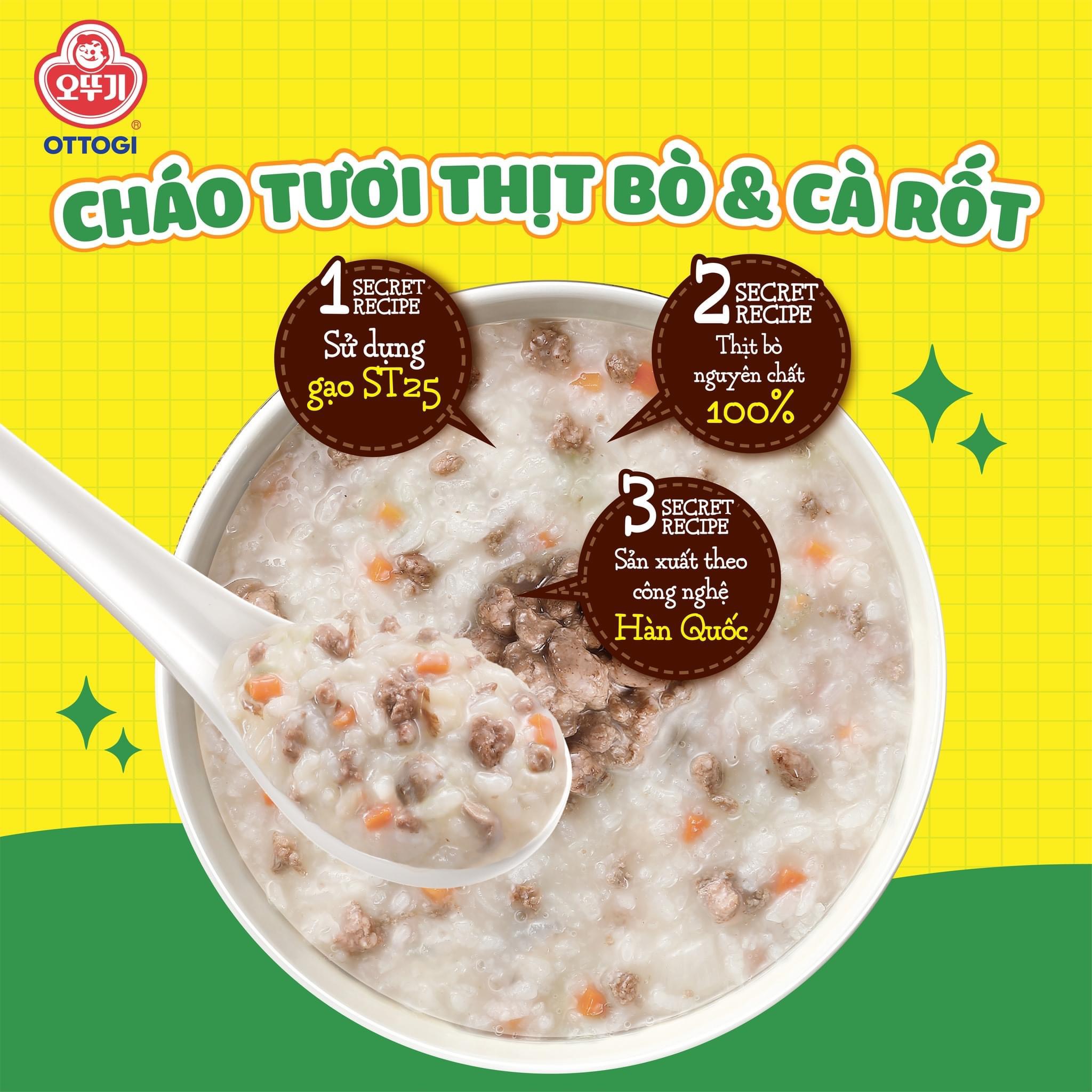 Cháo tươi thịt bò và cà rốt Ottogi 220g