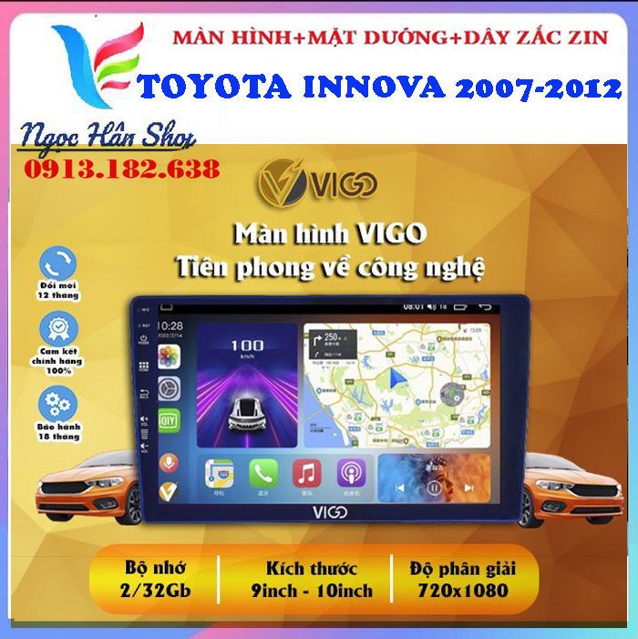 [Trả góp 0%][Hỗ trợ lắp đặt Hà Nội] Màn hình VIGO lắp sim 4g Android 10. cho xe TOYOTA INNOVA 20072008200920102011 cấu hình mới nhất RAM 2G ROM 32G IPS chống chói kính cường lực 2.5D ra lệnh giọng nóitích hợp vô lăng sang trọng