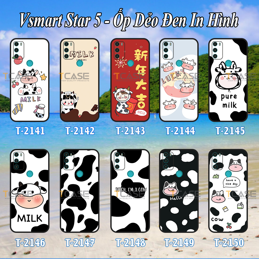 [HCM]Ốp lưng Vsmart Star 5 - Ốp dẻo đen in hình Bò Sữa