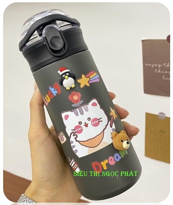 Bình giữ nhiệt gấu hlx_500ml + ống hút + ticker