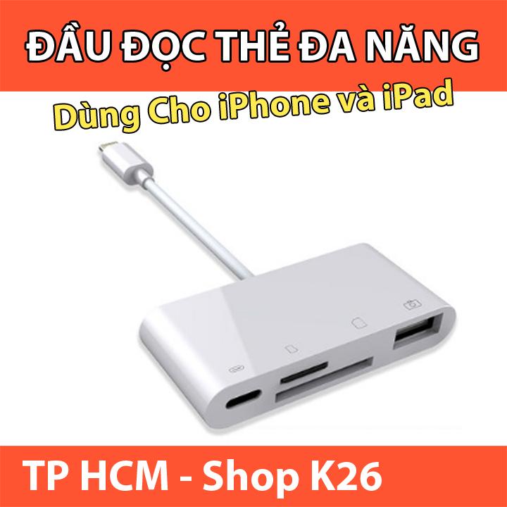 ONTEN Aluminum 4 in 1 Card Reader for iPhone iPad, Support SD TF Memory Card, USB Port, Lightning Charging Port