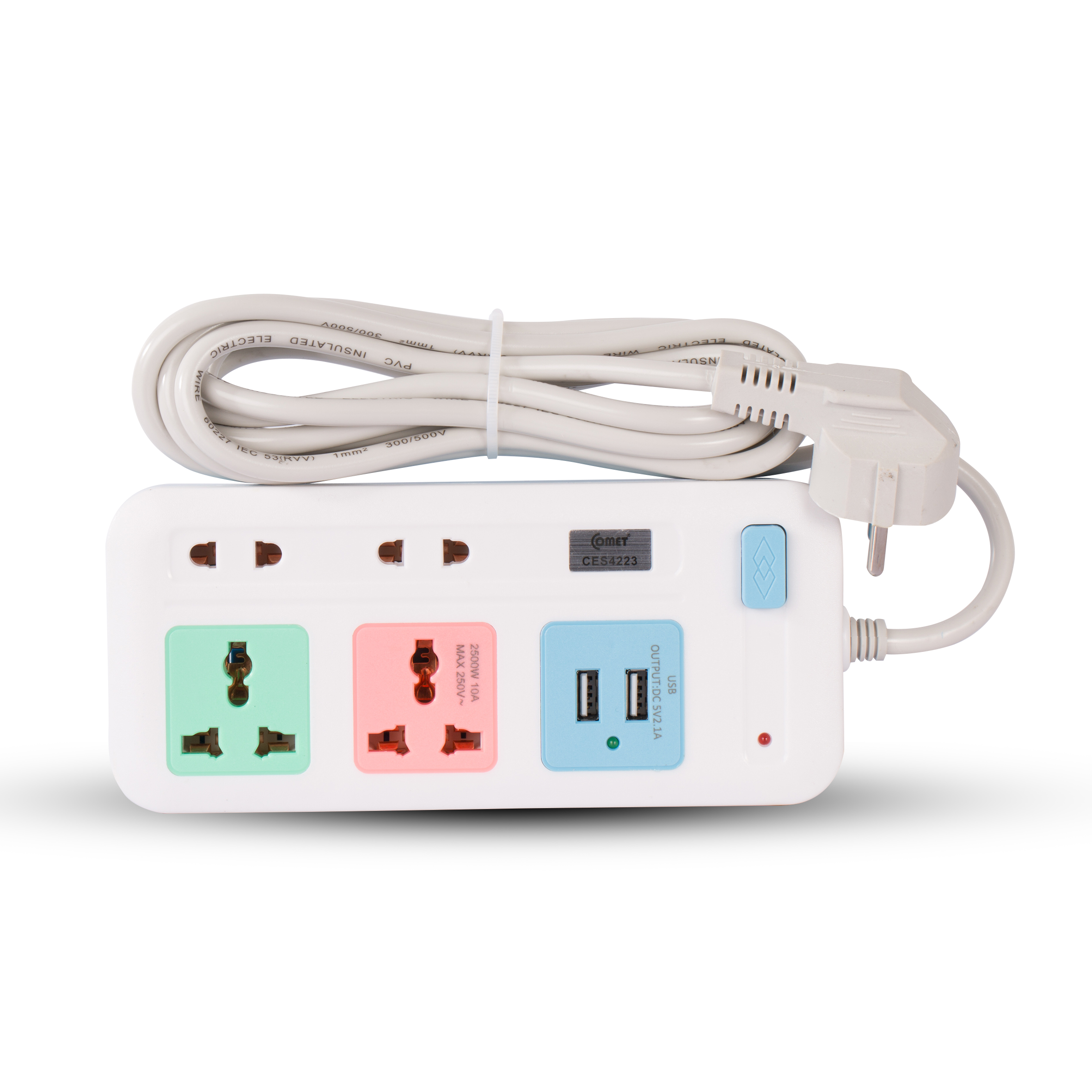 Ổ cắm điện nối dài COMET CES4223, tích hợp 2 cổng USB, công tắc nguồn an toàn - Điện Dân Dụng.
