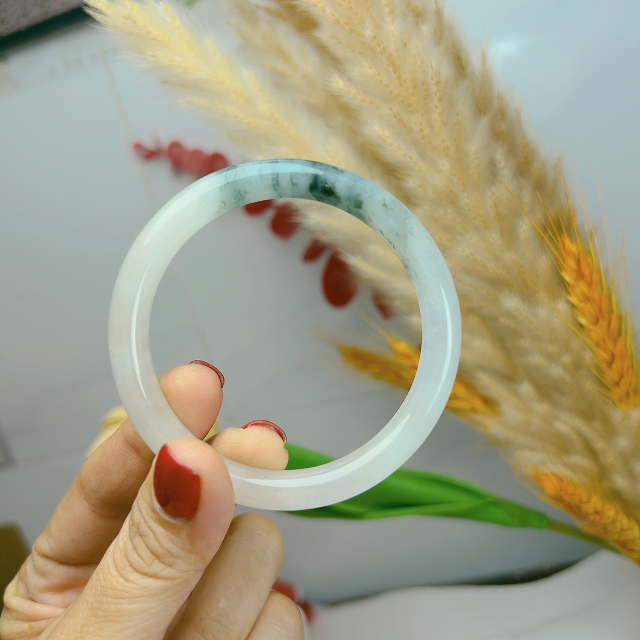 [Genuine-natural standard] 100% round green marble bracelet light stone per time-full size Ni