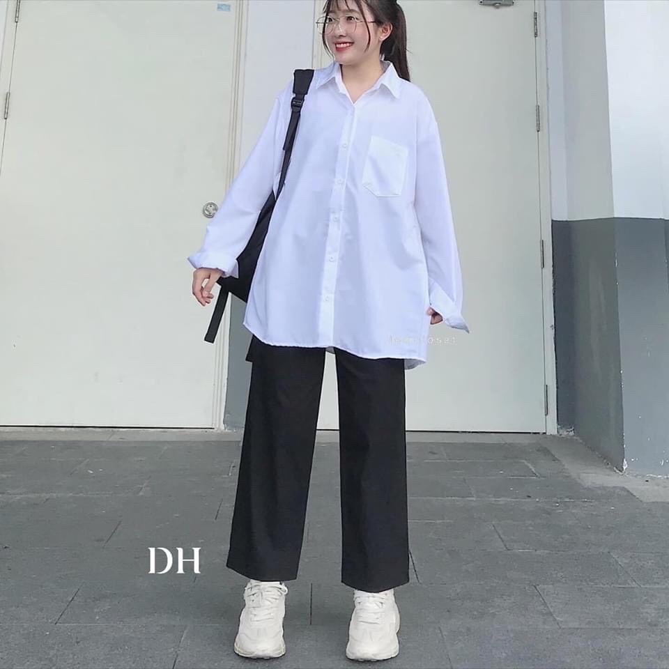 ❤️BIG SALE SIÊU RẺ SIÊU CHẤT ❤️ Áo Sơ Mi Trắng Trơn Basic Oversize Nam Nữ Học Sinh K8I5