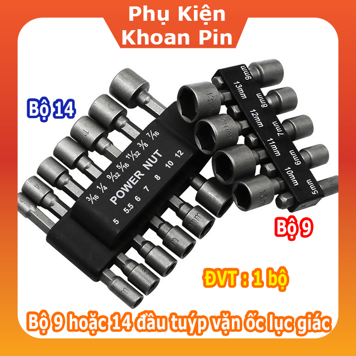 Bộ 9 hoặc 14 đầu tuýp vặn ốc lục giác 1 bộ