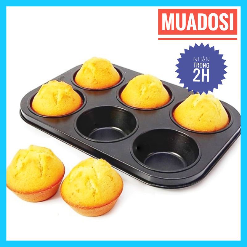 Khuôn Nướng Bánh Muffin Cupcake Chống Dính 6 Ô 6 Ngăn