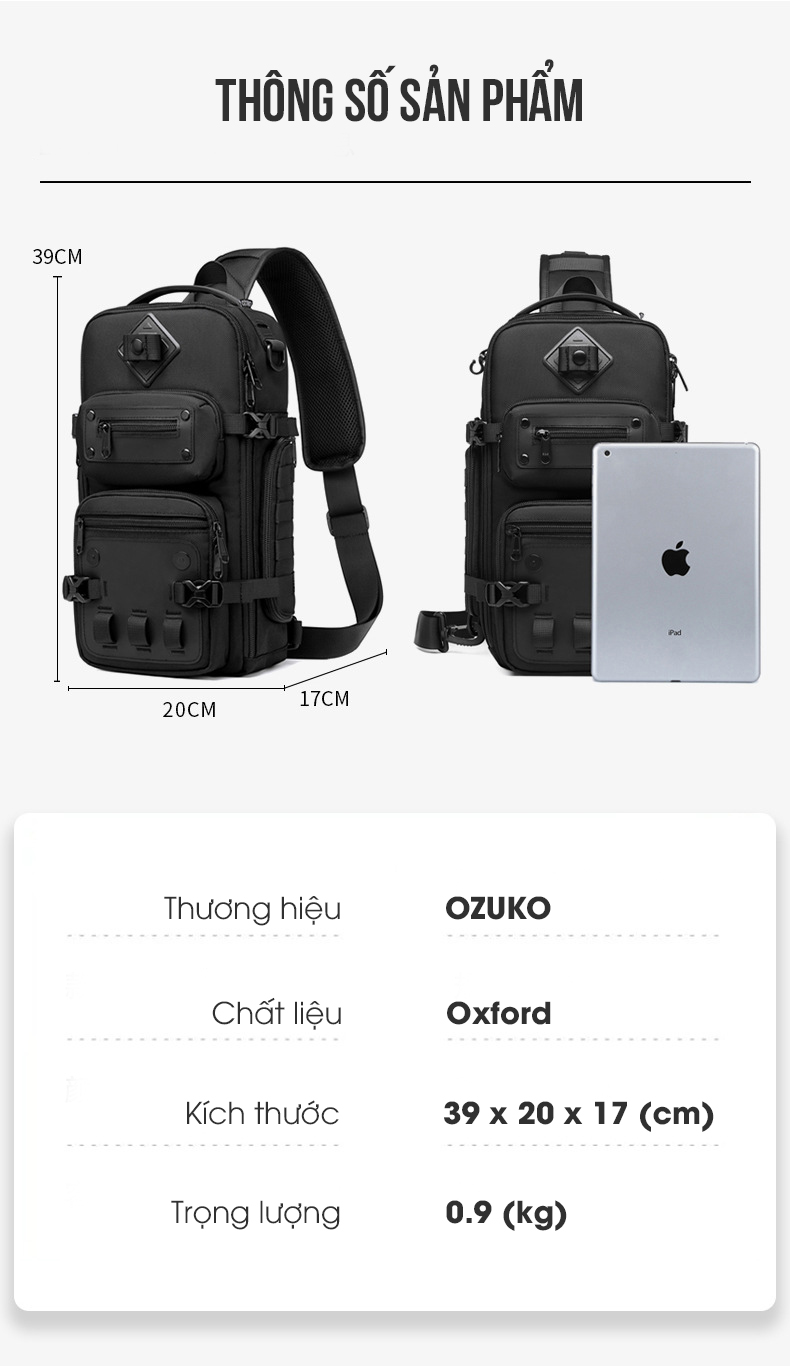 Túi đeo chéo iPad du lịch đa năng – OZUKO 9585