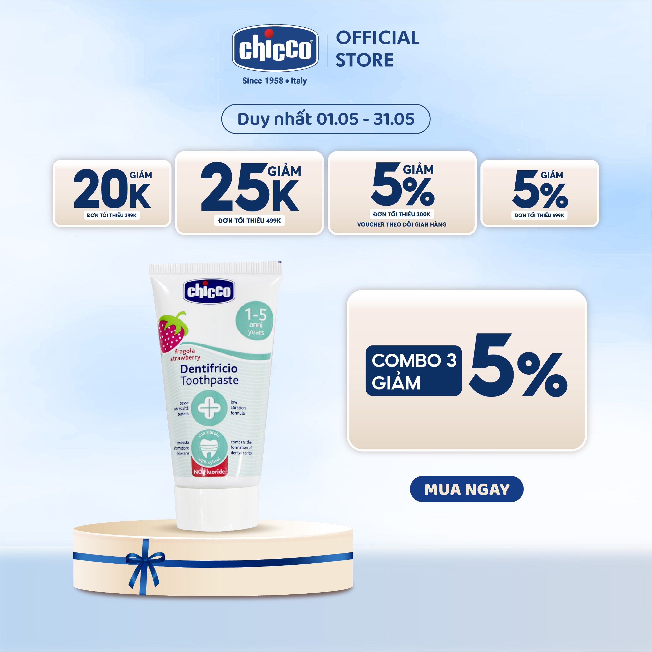Kem đánh răng hương Dâu Chicco 12M+ 15ml (Tuýt nhỏ không hộp)