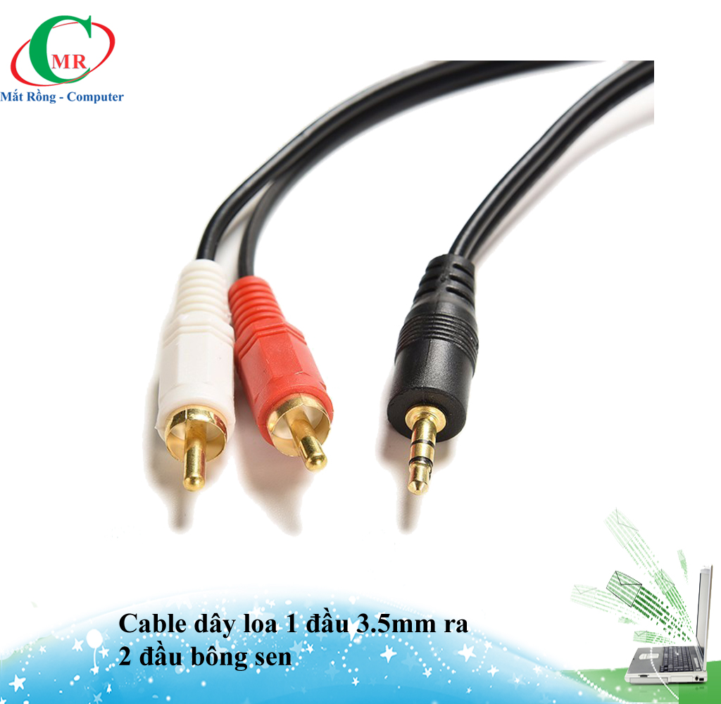 Cable dây loa 1 đầu 3.5mm ra 2 đầu bông sen
