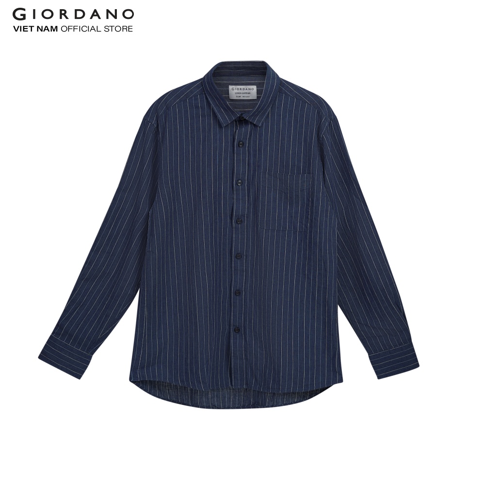Giordano áo sơ mi nam dài tay linen shirt 01042201