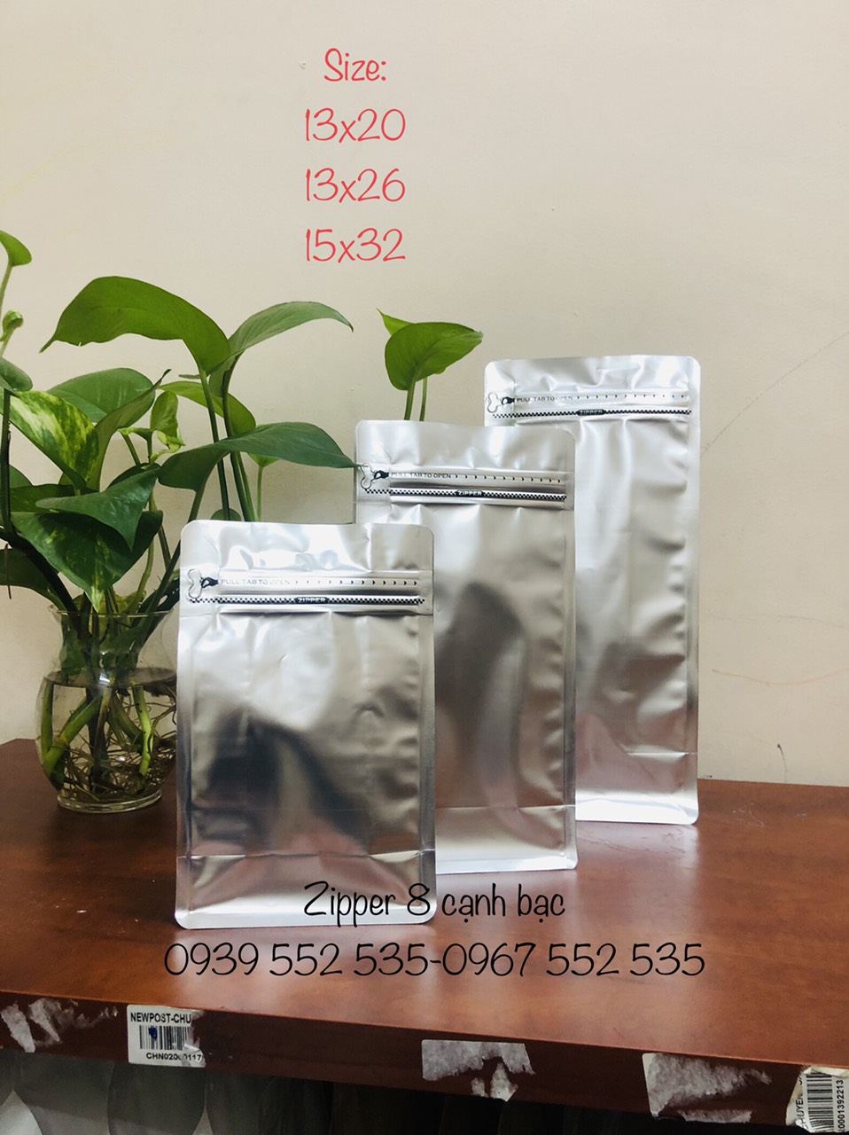 [1KG/SIZE]- TÚI ZIPPER 8 CẠNH ĐỰNG CAFE (MÀU TRẮNG - ĐỎ - ĐEN, GIẤY, BẠC, ĐỒNG)