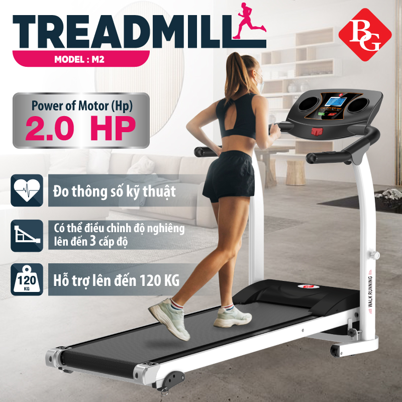 (TRẢ GÓP 0%) B&G Máy chạy bộ điện đơn năng (TREADMILL M2 ) Công xuất 2.0HP