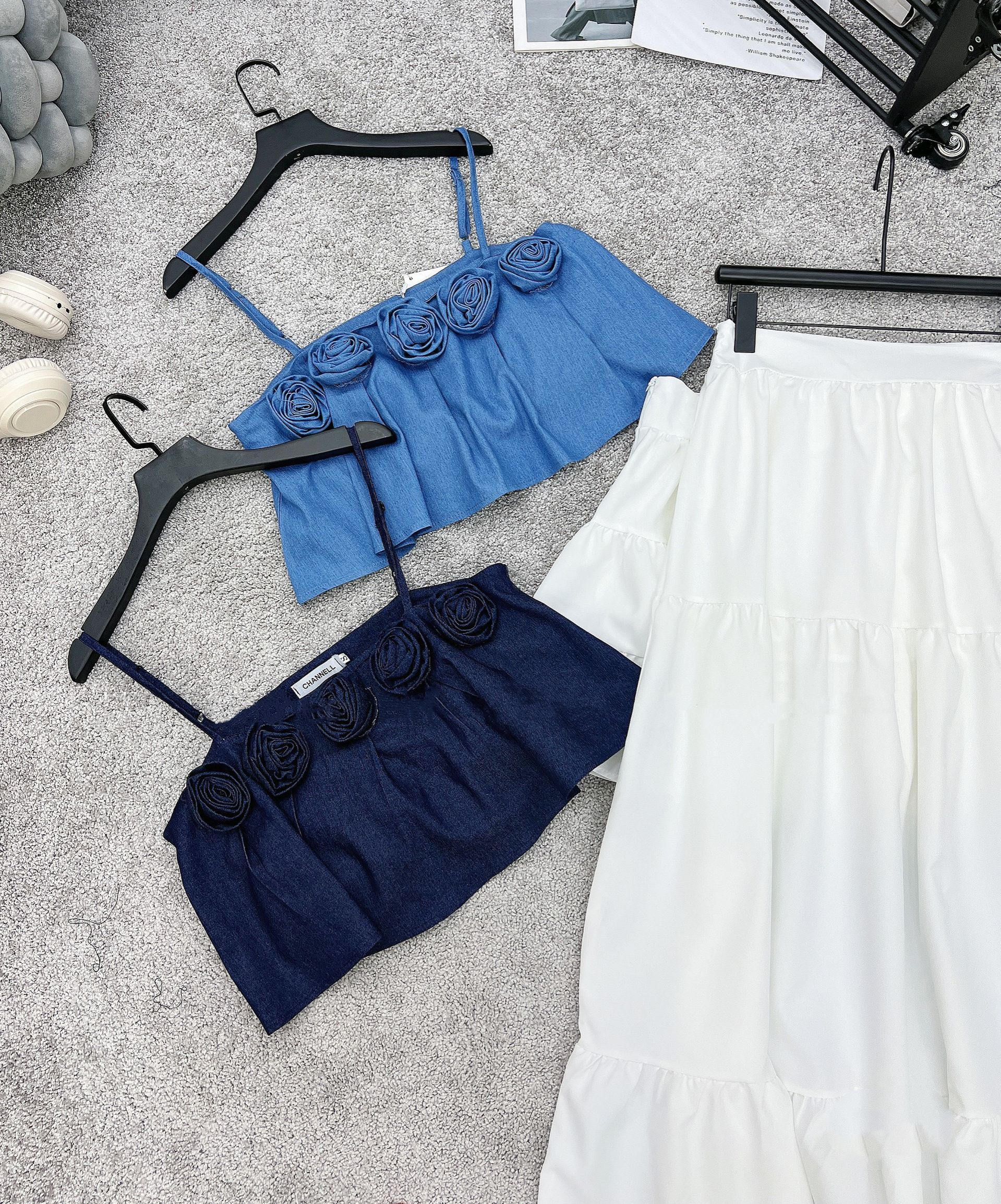 set váy 2 dây hoa dáng ngắn và dáng dài