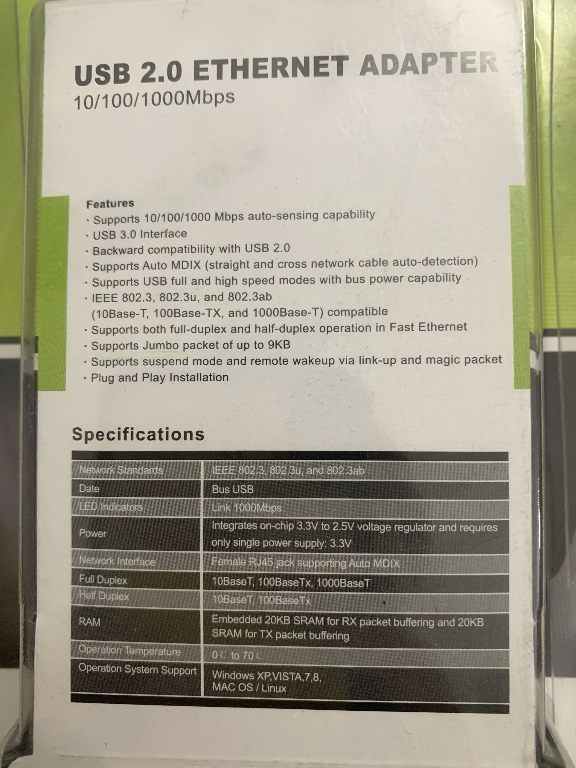 Cáp chuyển USB-C (Type-C) sang cổng LAN 1000Mbps