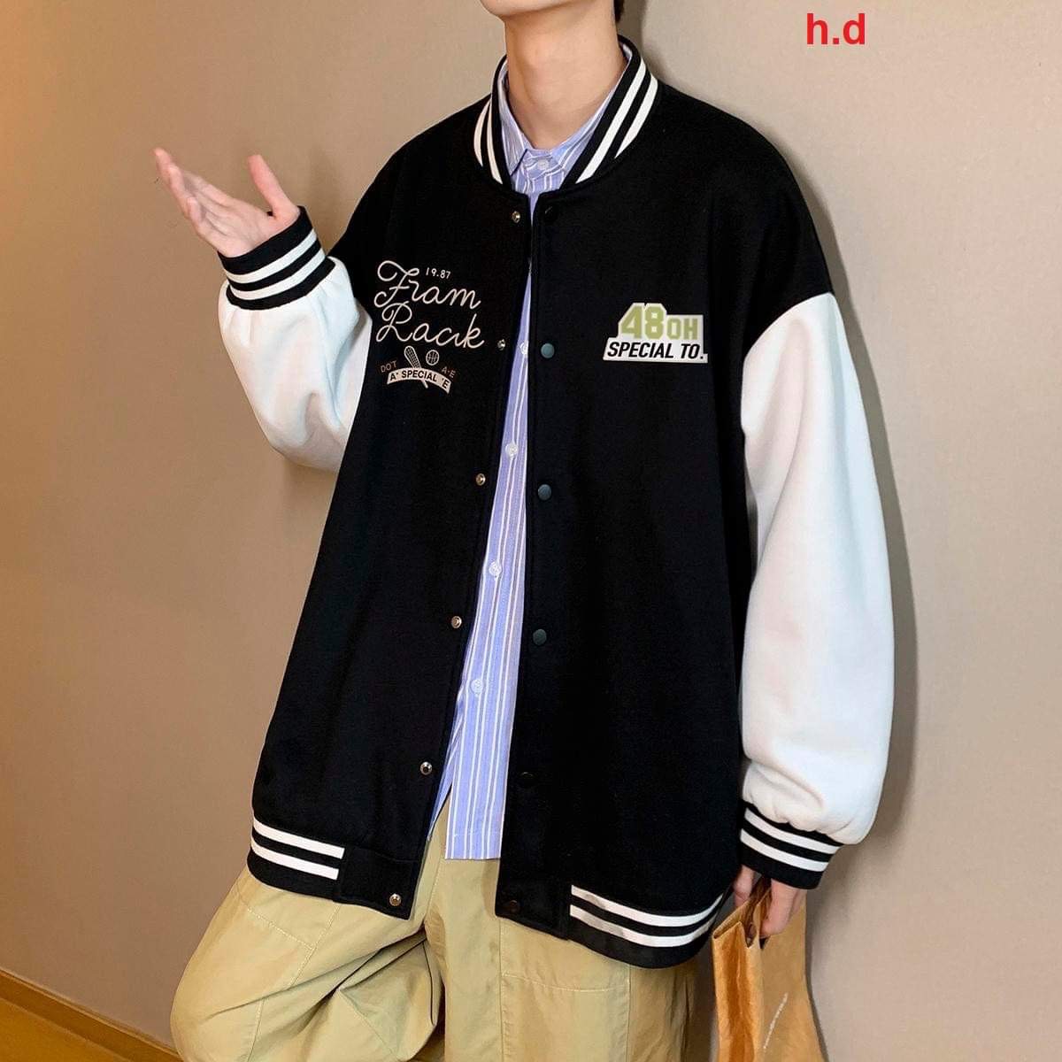 Áo bomber Varsity 48OH Jacket nỉ nam nữ khoác ngoài áo dày dặn form rộng unisex - bóng chày cao cấp