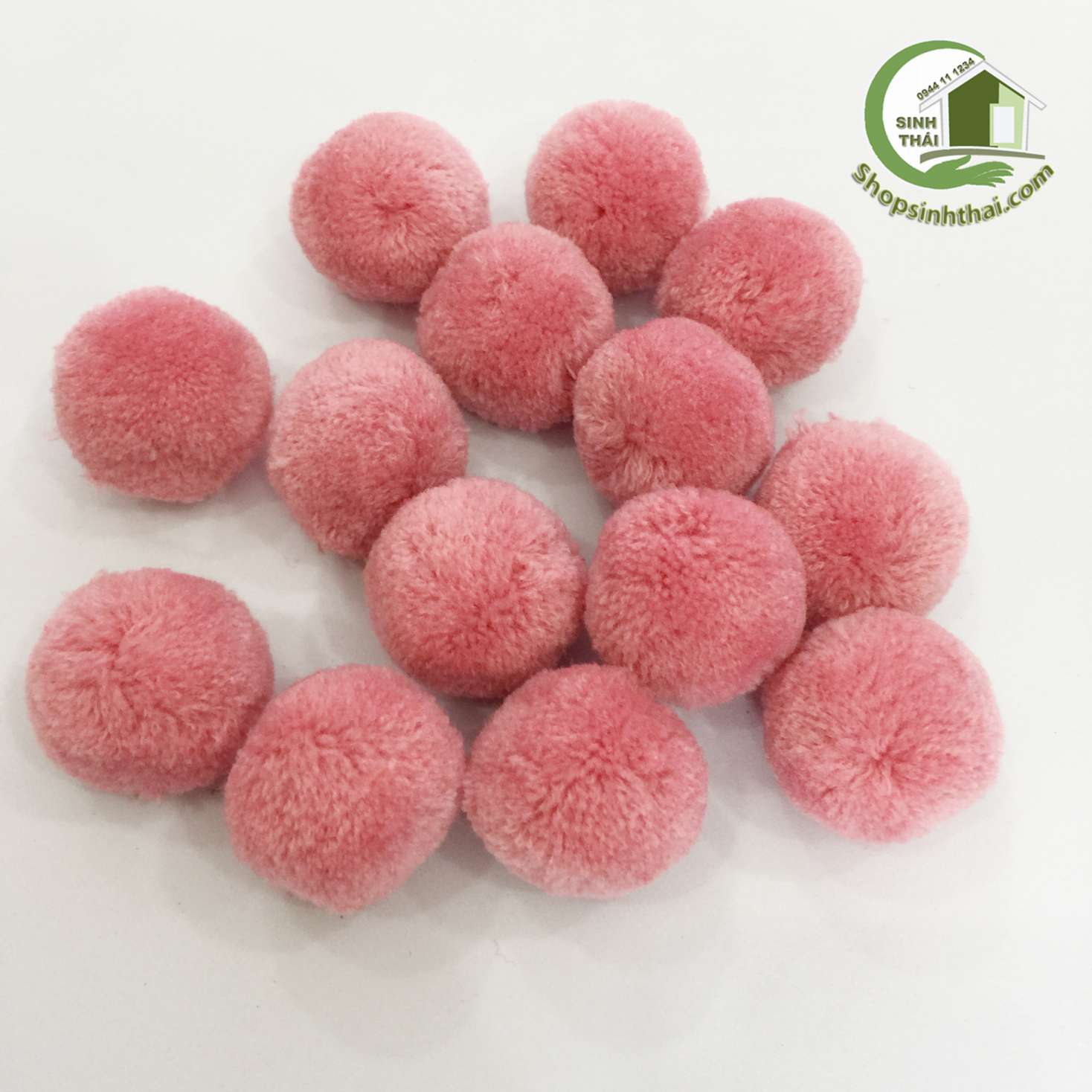 Ba Cục Bông Len Tròn 3cm - Màu Hồng Ruốc