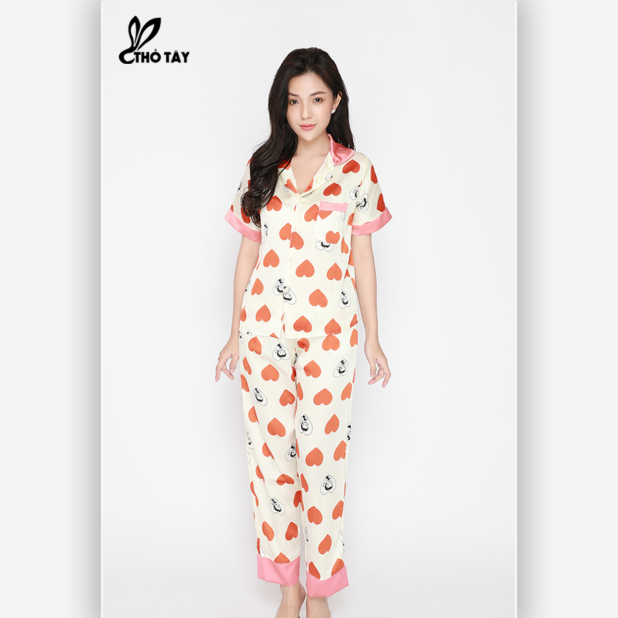 Đồ Ngủ Pijama Lụa Satin Dài Họa Tiết - THỎ TÂY DB255B251