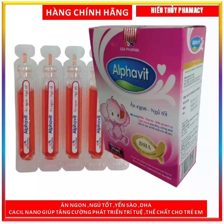 Siro Alphavit giúp Bé ăn ngon ngủ tốt ,bổ sung DHA , Yến sào ,Cacil nano giúp tăng cường phát triển trí tuệvà thể chất cho trẻ Em  hộp 20 ống nhựa bẻ chứa 10ml dạng nước HSD 2023 -