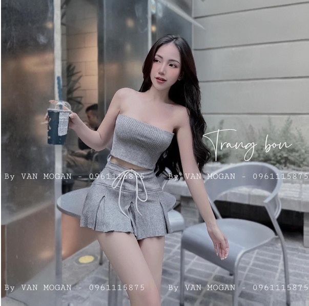 set bộ áo quây chân váy ngắn xếp ly chất thun co giản , bộ nữ hottrend cực xinh m534
